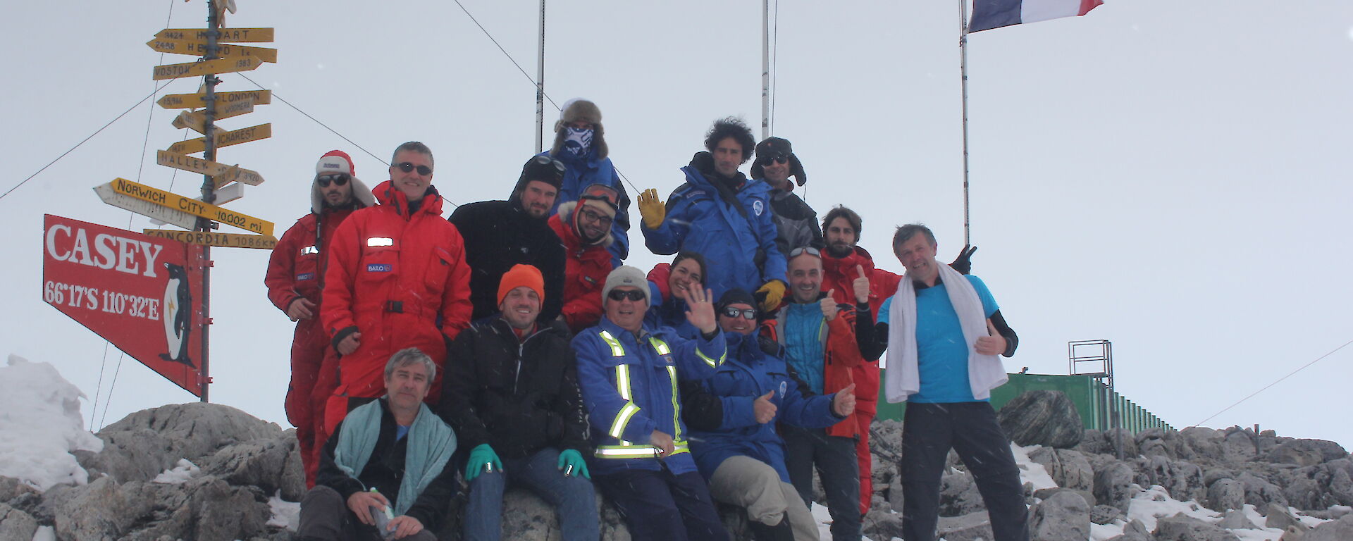 A gathering of French and Italian expeditioners at Casey