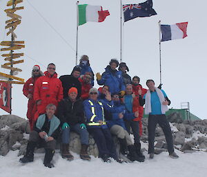 A gathering of French and Italian expeditioners at Casey