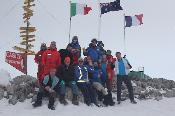 A gathering of French and Italian expeditioners at Casey