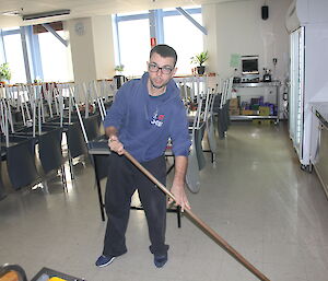 Italian expeditioner working in the kitchen