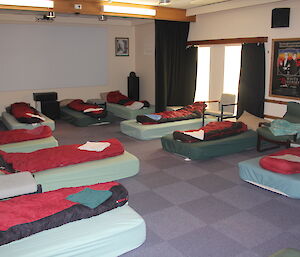 Mattresses on the floor in the theatre