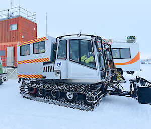 A snow tractor parked at Wilkins Runway