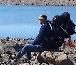 David and toy Duck looking at the lake