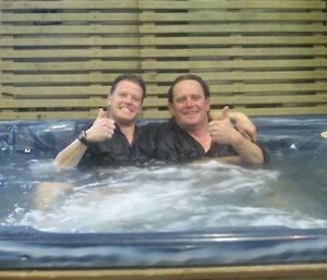 Davis plumbers enjoying the spa