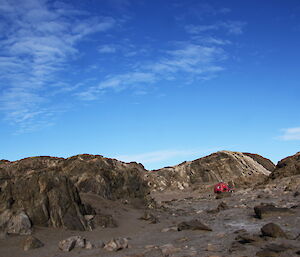 The ‘apple’ on Fillia Island that the expeditioners stayed in.