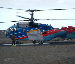 The Visiting Indian expeditioners arrive by helicopter.