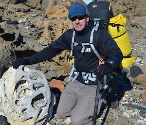 Matt Morely with wind carved erratic