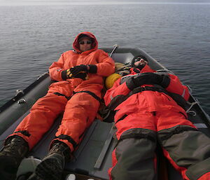 Two expeditioners in boat at Davis