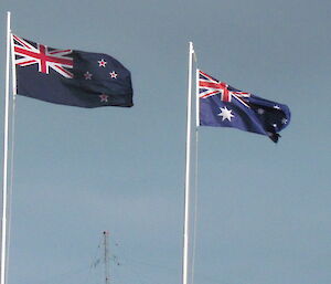 NZ Flag flying at Davis, along with Australian and ANARE banner.