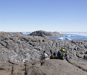 Barbara Wienecke, Mike Grimmer and Dougie Gray taking a moment on Hop Island to enjoy the view.