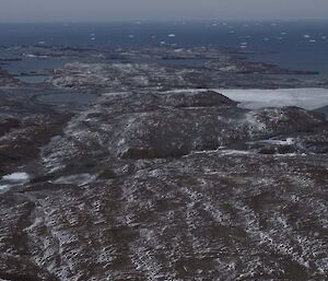 Another view of the Vestfold Hills looking along the ridgelines of the hills.