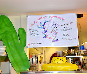 The Mexican Fiesta menu board with cactus, map and sombrero crafts