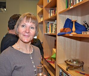 Barb looking at the exhibit