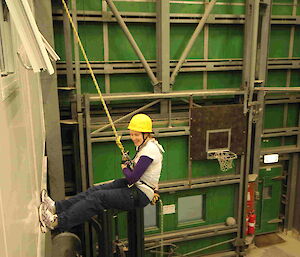 Ladies indoor rock wall climbing & abseiling evening — Steph shows her abseiling style