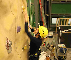 Ladies indoor rock wall climbing & abseiling evening — Louise almost reaching the top of the climbing wall