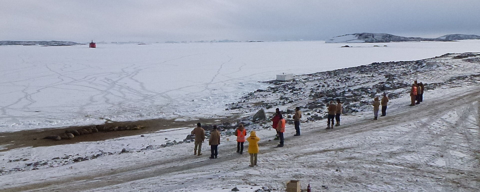 Davis expeditioners waiting for the ship to depart