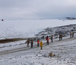 Davis expeditioners waiting for the ship to depart