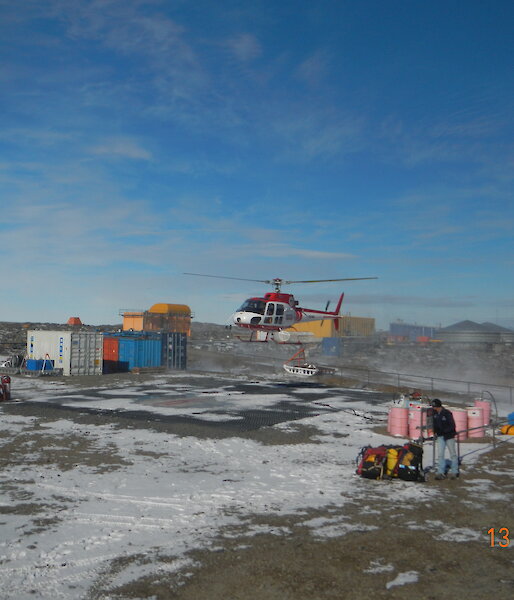 Leaving Davis by helicopter for training exercise.