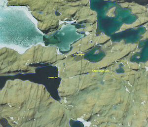 Satellite shot of Rubber Duck Lake in the Vestfold Hills.