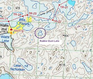 The map position of Rubber Duck Lake