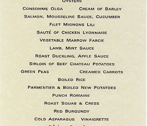 Actual Titanic menu for the 14th April 1912