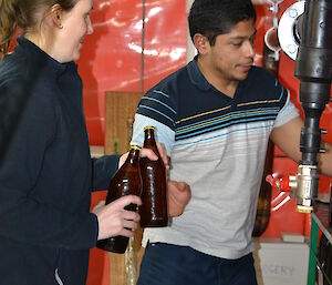 Steph MacDonald and Jose Campos Davis 2012 — helping with stowing beer