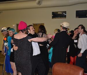 Expeditioners dancing at the murder mystery night at Davis 2012