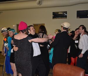 Expeditioners dancing at the murder mystery night at Davis 2012