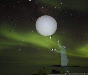Balloon launch with aurora in the background