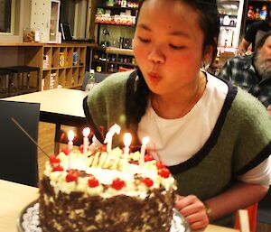 Mel Ho birthday at Davis 2012 blowing out candles