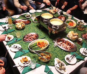 A picture of the table setting on Fondu Night, Davis 2012