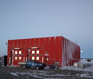 The Emergency Vehicle Shelter at Davis 2012 with blue ute parked in front