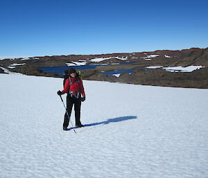 Brigid Dwyer at Davis 2012 hiking in vestfold hills and posing for camera