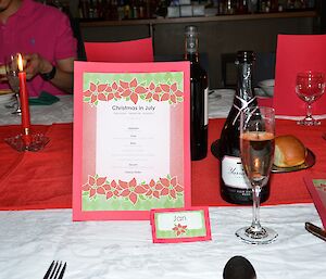 Davis Christmas in July 2012 Poinsettia-themed table settings