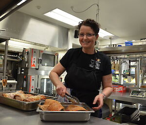 Jan Wallace cooking Christmas in July meal Davis 2012