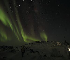 Aurora australis over Bandits Hut