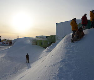 The blizzard built up snow to height of a few metres around the Davis living quarters