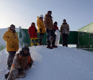 Davis expeditioners enjoying the fair weather and Davis expeditioners enjoying the fair weather and contemplating how to make best use of the snowy mountains