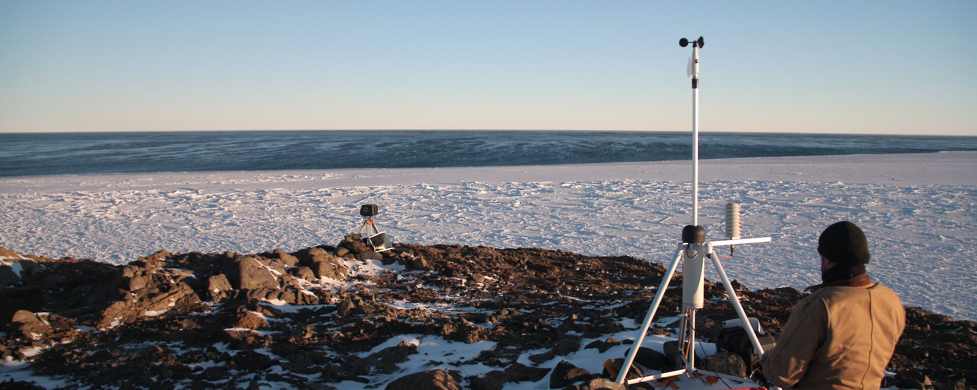 Adam working on the automatic weather station at Kazak Island