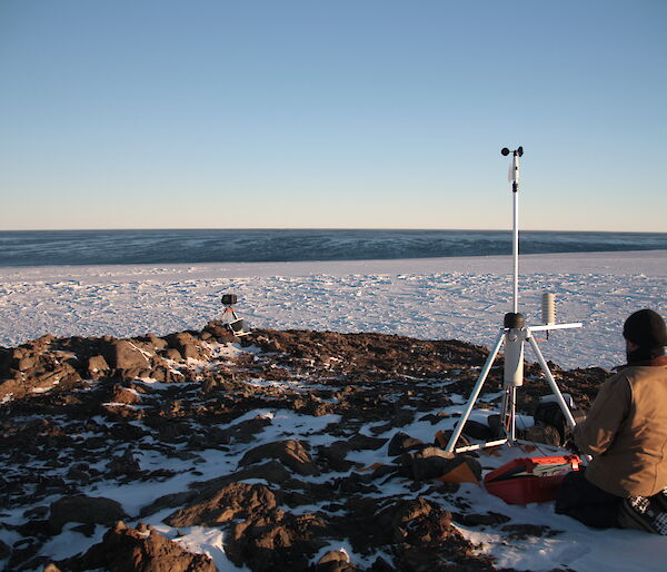 Adam working on the automatic weather station at Kazak Island