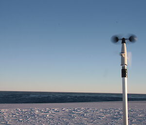 Anemometer cups spinning in the wind on Kazak Island