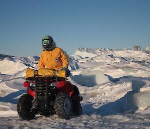 Mark Baker on a quad bike at Crooked Fjord