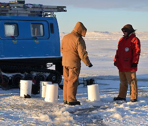 Out on the sea-ice, setting up for fishing