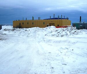 Snow build up outside Science and Incinerator buildings