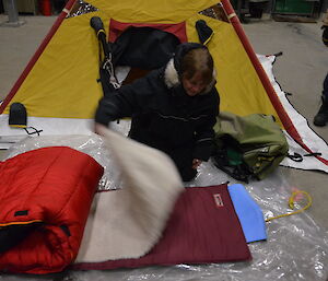 Trip preparations at Davis 2012 showing layers of the bedroll