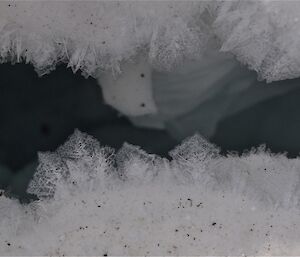 Ice crystals forming around a seal hole