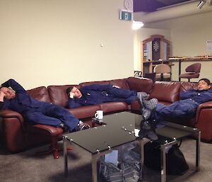 Tradies sleeping on the couches