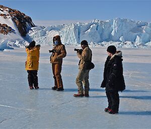 Photographers lined up to get a photo of a seal pup