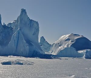 Iceberg formations that have been sculpted by wind