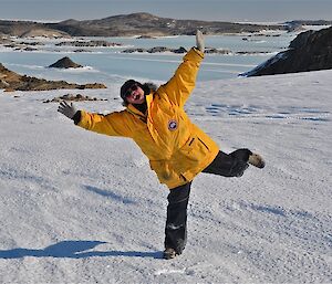 Mel poses in the snow in full gear